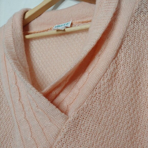 Vintage 80s Sue Brett Womens M Sweater Peach Pullover Mixed Knit Shawl Collar - Picture 4 of 11